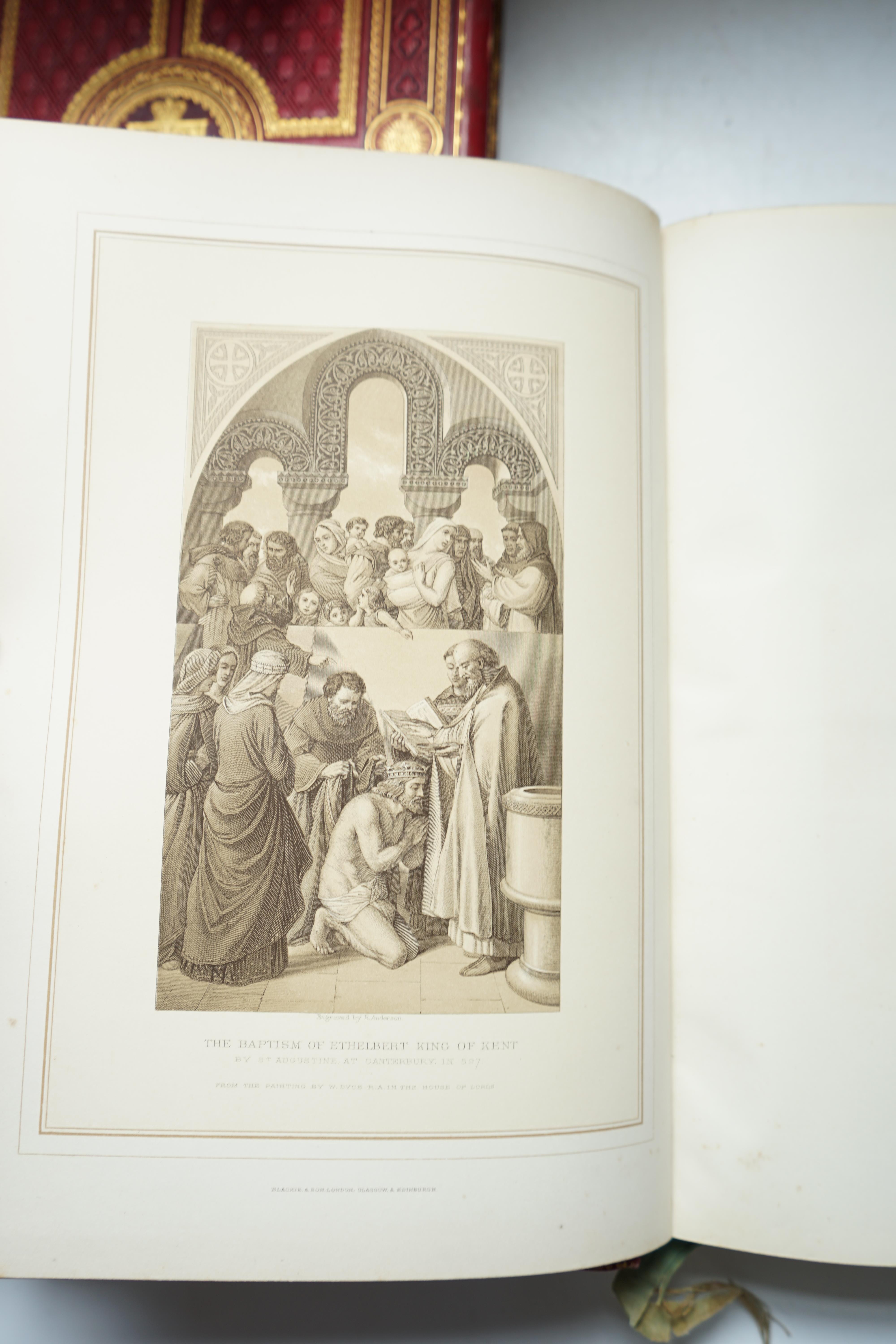 Archer, Thomas - Pictures and Royal Portraits illustrative of English and Scottish History, with an Introduction of Christianity to the Present Time, 2 vols, 4to, red leather gilt, illustrated with tinted plates, Blackie